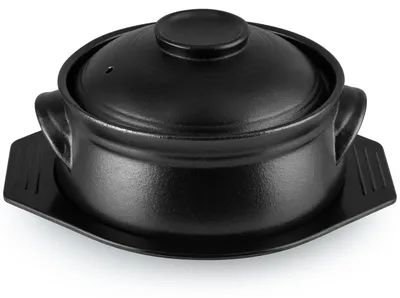 Koreanische Keramikschüssel 1,6 l mit Deckel, matt schwarz