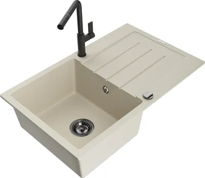 Immagine prodotto di Mexen Bruno lavello in granito a 1 vasca con scolapiatti e rubinetto da cucina Flora, beige - 6513-69-670401-70-B