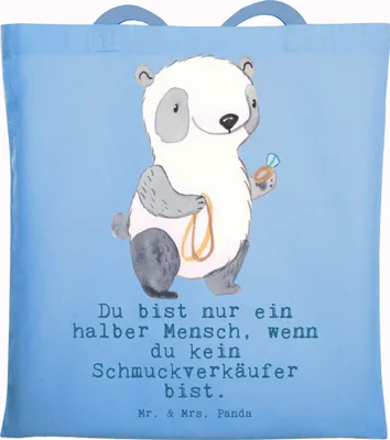 Produktbild von Mr. & Mrs. Panda Schultasche Schmuckverkäufer Herz - Sky Blue - Geschenk, Juwelier, Beutel, Goldschmied, Tasche, Ausbildung, Tote Bag, Einkaufstasche, Spruch