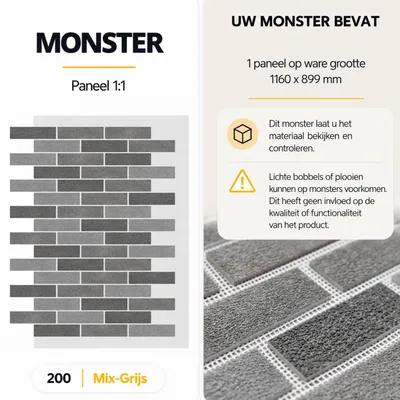 Productafbeelding van AMK Monsterpaneel – Baksteenlook met Natuurlijk Marmorsplitt – 1 Paneel (ca. 0,9 m²) – Voor Binnen & Buiten – 200 Mix-Grijs