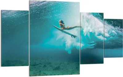 Produktbild von Bild auf Leinwand - Leinwandbild - 4 Teile - Surfen Unterwasser Frau - 160x90cm - Wand Bild - Wanddeko - Wandbilder - Leinwanddruck - Bilder - Wanddekoration - Leinwand bilder - DL160x90-4898