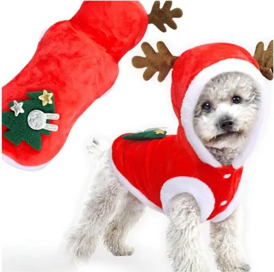 Produktbild von Rentier-Hundekleidung, warmer Weihnachtspullover, Weste, Kleidung m PetJet
