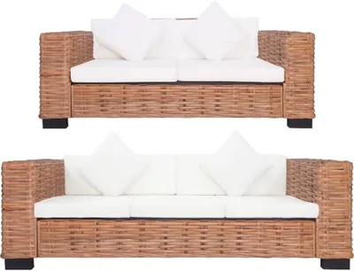 Image de The Living Store Ensemble de canapés 2 pièces avec coussins en rotin naturel