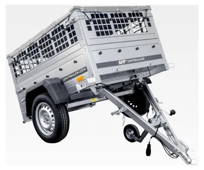 Produktbild von Pkw-Anhänger Gartenanhänger 150 Kipp mit Laubgitteraufsatz, Stützrad und Flachplane