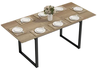 Produktbild von Ausziehbarer rechteckiger Esstisch fš¹r 6 bis 8 Personen, Kš¹chentisch mit 140-180 cm Ausziehfunktion, Naturholzoptik