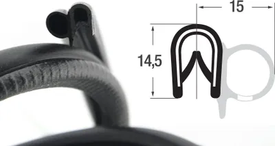 Produktbild von DS11 - PVC/ EPDM Kantenschutz Dichtungs Profil Gummi Dichtung seitlich - Klemmbereich 1 - 4 mm