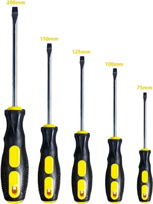 Obrázok produktu pre Sada 5 plochých skrutkovačov, s magnetickými hrotmi, ergonomická rukoväť, určená pre domácnosť