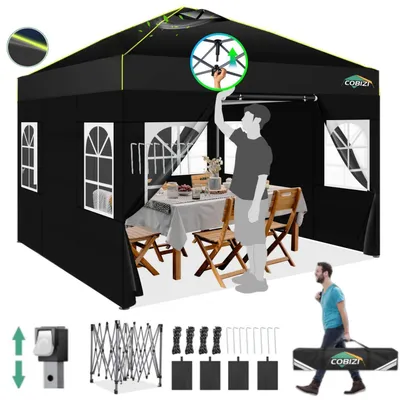 Image de Pavillon d'extérieur 3x3 mètres, imperméable, stable, résistant à l'hiver, avec 4 parois, de couleur noire