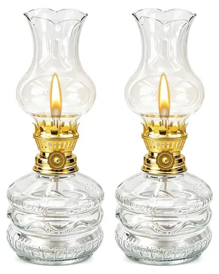 2er Set Petroleumlampen aus Glas, 18 cm, mit Docht und Regler