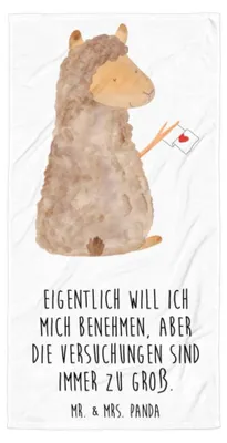 Produktbild von Mr. & Mrs. Panda Handtuch Alpaka Fahne - Weiß - Geschenk, Duschhandtuch, Alpakas, Lama, Saugstarkes, Strandtuch, Lamas, Badehandtuch, Liebe, Strandlaken