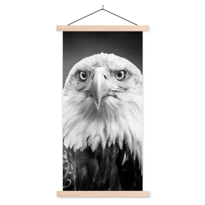 Produktbild von MuchoWow® Textilposter Adler - Raubvogel - Schwarz - Weiß - Tiere 60x120 cm mit holzfarbenen Rahmen - Holz