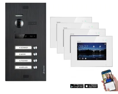 Produktbild von WLAN Video Türsprechanlage BALTER EVO 2-Draht BUS für 4-Familienhaus Weiß-Schwarz