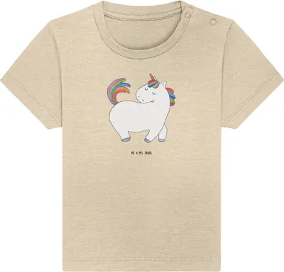 Produktbild von Mr. & Mrs. Panda  T-Shirt Einhorn Stolzieren 0. - 6. Monat - Natural Raw - Geschenk, Anders, Babyshirt, Bunt, Kinder Shirt, Einhörner, Unicorn, Baby, Organic, Pferd