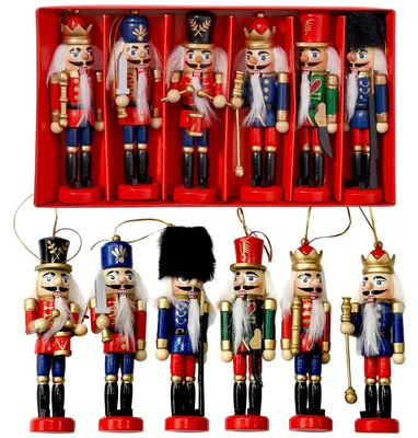 Produktbild von Nussknacker Weihnachtsbaumschmuck Weihnachtsdeko - 13 cm - Holz - 6 Stück
