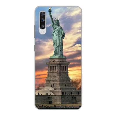 Produktbild von MuchoWow® Handyhülle Schutzhülle Hülle für Samsung Galaxy A70 Freiheitsstatue in New York bei Sonnenuntergang Silikon Softcase Handy Hülle - Schutzhaube