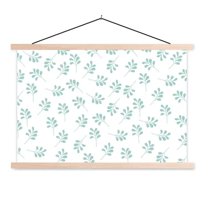 Produktbild von MuchoWow® Textilposter Blätter - Muster - Blau 60x40 cm mit holzfarbenen Rahmen - Bilder