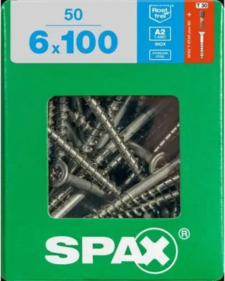 Obrázok produktu pre SPAX 4197000601006, Skrutka, Nerezová oceľ, Drevo, plochá hlava, Torx, Strieborná