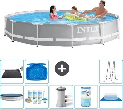 Produktbild von Gartenpool - 366 x 76 cm - Grau - Beinbad - Inkl. Abdeckung - Pflegekit - Pumpe - Filter - Bodenabdeckung - Solarmatte - Leiter - Fussbad