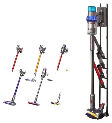Produktbild von VEVOR Staubsaugerständer, Kompatibel mit Dyson V6 V7 V8 V10 V11 V15, Stabiler Staubsaugerständer mit Rädern für Dyson DC30 DC31 DC34 DC35 DC58 DC59 DC62 D74 Kabellose Bodenstaubsauger & Zubehör, Vertikaler Rahmen mit Rollen, 4 Haken-Schwarz