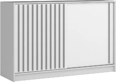 Produktbild von Kommode ROYAL 150 cm Sideboard Schiebetüren Weiss + Grau Lamellen
