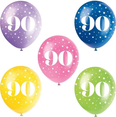 Produktbild von Unique Luftballons 5 Stück zum 90. Geburtstag 30 cm Durchmesser