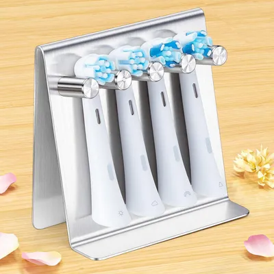 Obrázek produktu pro Držák na zubní kartáče, nástěnný, bez vrtání, velký, stříbrný, kovový, nerezový