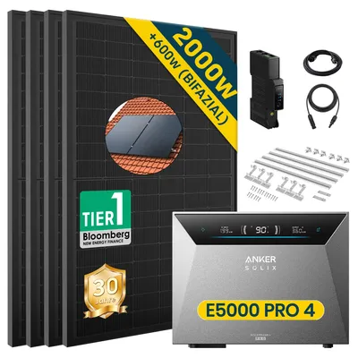 Produktbild von Balkonkraftwerk 2000W (4x500W) mit Anker Solix Solarbank 4 E5000 Pro, Mit Ziegeldach Halterung