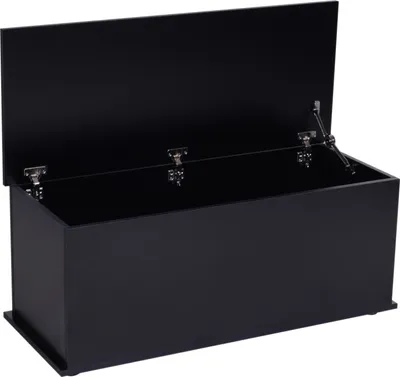 Produktbild von HOMCOM Truhe Aufbewahrungsbox Sitztruhe mit Stauraum Sicherheitsscharniere Holzkiste mit klappbarem Deckel für Wohnzimmer, Schlafzimmer, Spanplatte Schwarz 100 x 40 x 40cm