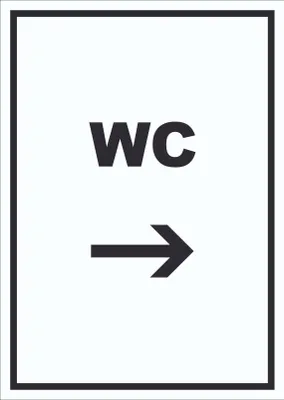 Produktbild von WC Schild mit Text und Richtungspfeil rechts Toilette Klo hochkant A2 (420x594mm)