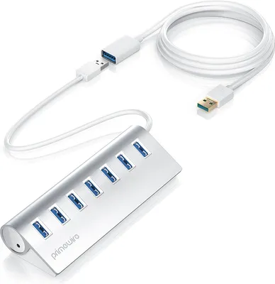 Immagine prodotto di Hub USB 3.0 a 7 porte Primewire con cavo di prolunga USB da 1 m alloggiamento in alluminio / alimentatore incluso