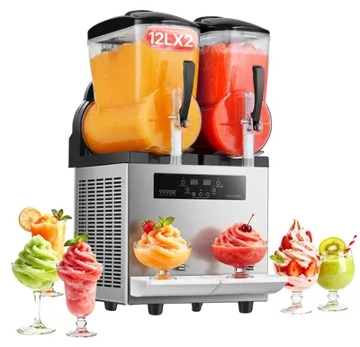Image de VEVOR Machine à glace slush commerciale 12 L x 2 Machine à double réservoir pour boissons glacées, 96 tasses Machine à glace slush en acier inoxydable avec clavier Glace soft