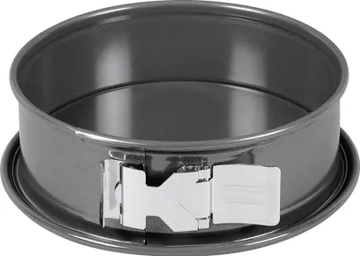 A springform pan with a removable side and a flat bottom.