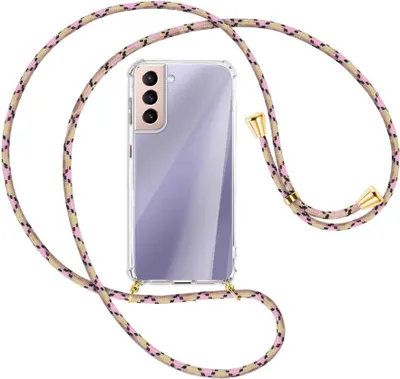 Produktbild von Handykette Backcover-Schutzhülle mit Band (Metall goldfarben) für Samsung Galaxy S21 5G - rosa Karo