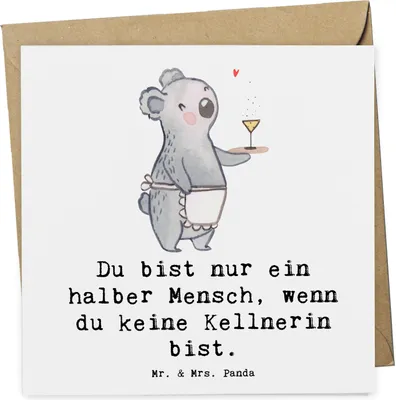 Produktbild von Mr. & Mrs. Panda Grußkarte Kellnerin Herz - Weiß - Geschenk, Lustig, Spruch, Restaurant, Glückwunschkarte, Ausbildung, anlasskarte, doppelkarte, Klappkarte, faltkarte