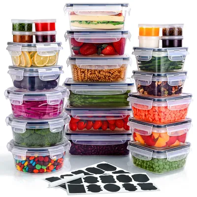 Zdjęcie produktu dla Omgoods - Pojemniki do przechowywania żywności z pokrywkami, zestaw 48 sztuk, wolne od BPA, szczelne, bezpieczne do używania w mikrofalówce i zamrażarce