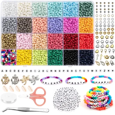 Perlen-Set 4000 Stück, 4 mm Glasperlen, bunt, mit Buchstaben, für Schmuck