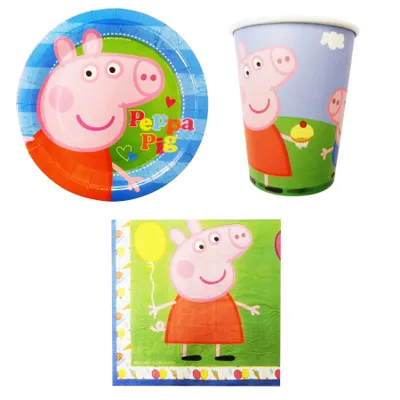 Produktbild von 32-teiliges Peppa Pig Party-Set inkl. Pappteller, Pappbecher und Papierservietten