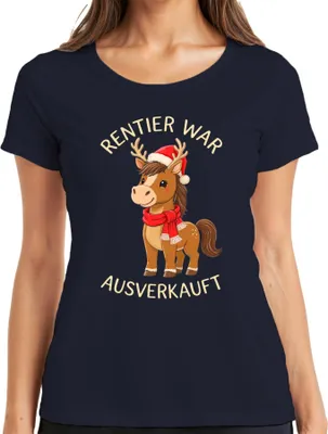 Produktbild von Rentier war t Weihnachten lustig Pferd Geweih niedlich Damen T-Shirt, Navy, 3XL