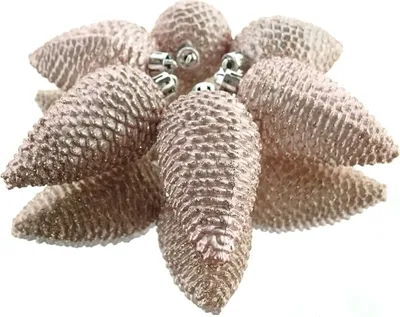 Produktbild von Bruchfeste Weihnachts-Tannenzapfen Puderrosa mit Glitter Ø 4,5 cm -- Kunststoff