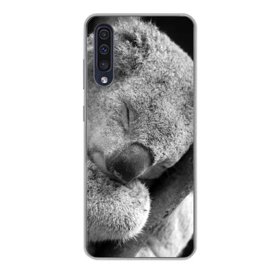 Produktbild von MuchoWow® Handyhülle Schutzhülle Hülle für Samsung Galaxy A50 Schlafender Koala auf schwarzem Hintergrund Silikon Softcase Handy Hülle - Mobiltelefonhülle
