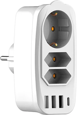 Produktbild von INF 7-in-1-EU-Steckeradapter, Steckdosenleiste mit USB-A/Typ-C-Anschlüssen, Steckdosenverlängerung