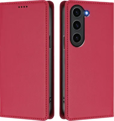 Produktbild von Handyhülle für Samsung Galaxy S23 FE, Kunstleder Klapphülle Stoßfeste Magnetische Hülle mit Ständer Rot