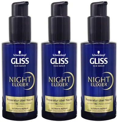 Produktbild von 3x Gliss Night Elixier ULTIMATE REPAIR 100ml Nacht Reparatur Maske Perlmutt