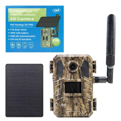 Produktbild von PNI Hunting 751 PRO Camouflage Videoüberwachungskamera, 16MP, 4G LTE, GPS, Nachtsicht, Batterie, Solarpanel