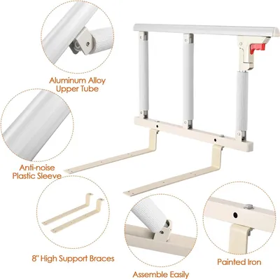 Zdjęcie produktu dla Barierka do łóżka dla seniorów – składana barierka boczna do łóżka – metalowa – zabezpieczenie przed upadkiem z łóżka – przenośna – 69 x 40 cm