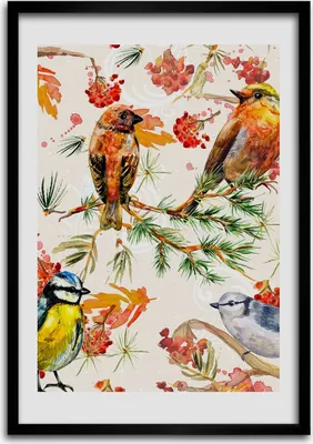 Produktbild von Bild - Bilderrahmen - 50 cm x 70 cm - MDF - Rahmen - Wandkunst Vögel und Blumen