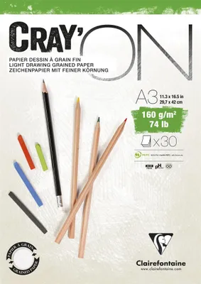 Obrázok produktu pre Clairefontaine Cray'On Glued Pad Skicár 30 A3 160 g