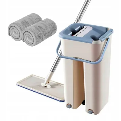 Produktbild von Mop Płaski Z Wyciskaczem Wiadrem Dwukomorowym + Dodatkowe Wkłady