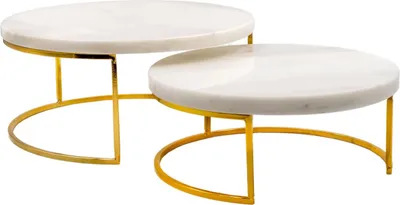 Produktbild von Intirilife 2x Kuchenplatte Tortenständer mit Gold und weißem Marmor - 17 x 8 cm - 20 x 12.5 cm - Teller Platte für Kuchen Torten Runde Servierplatte für Gebäck