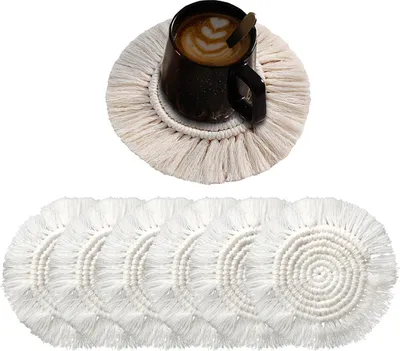 Obrázok produktu pre sada 6 tkaných bavlnených podložiek, okrúhle bavlnené podložky, tepelne odolná podložka, tkaná boho podložka, béžová, 18 cm , okrúhla, 6